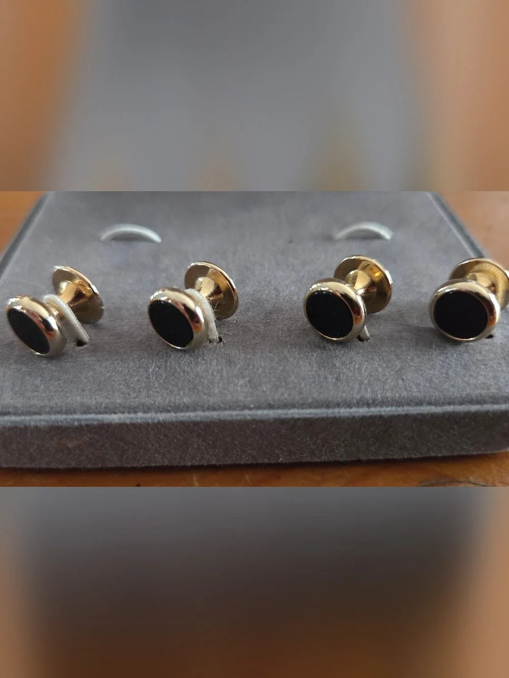 Executive Series Gold Tone Black Onyx Tuxedo Shirt Studs Set of 4 with Box
